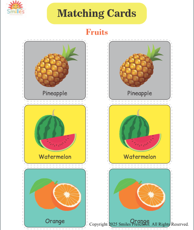 Smiles Matching Cards | Printable Preschool Learning Game | Alphabet, Numbers, Colors & Shapes Matching Activity