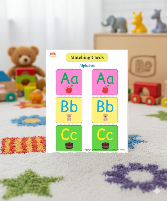 Smiles Matching Cards | Printable Preschool Learning Game | Alphabet, Numbers, Colors & Shapes Matching Activity