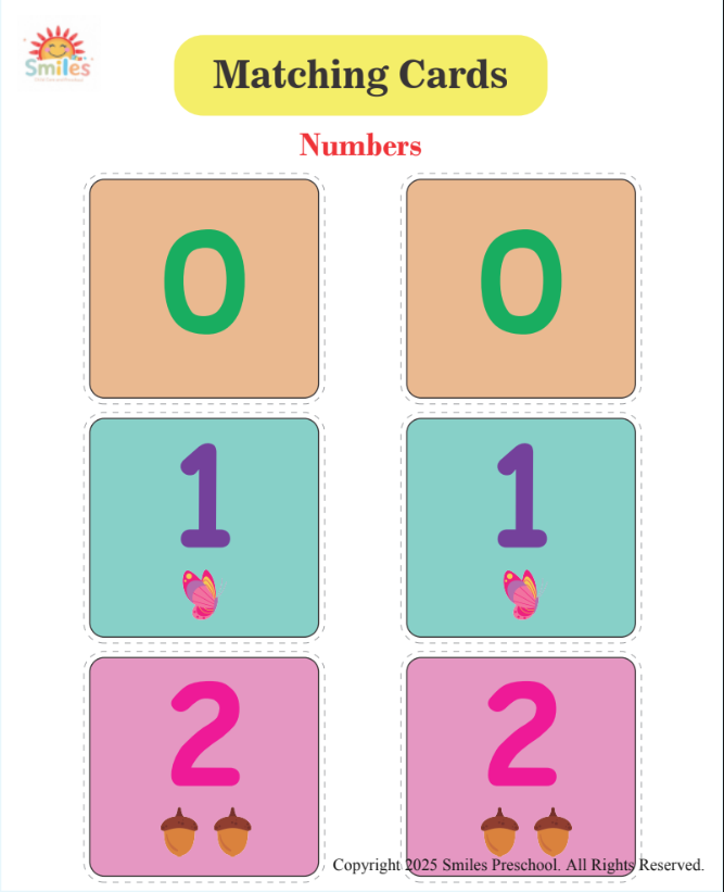Smiles Matching Cards | Printable Preschool Learning Game | Alphabet, Numbers, Colors & Shapes Matching Activity