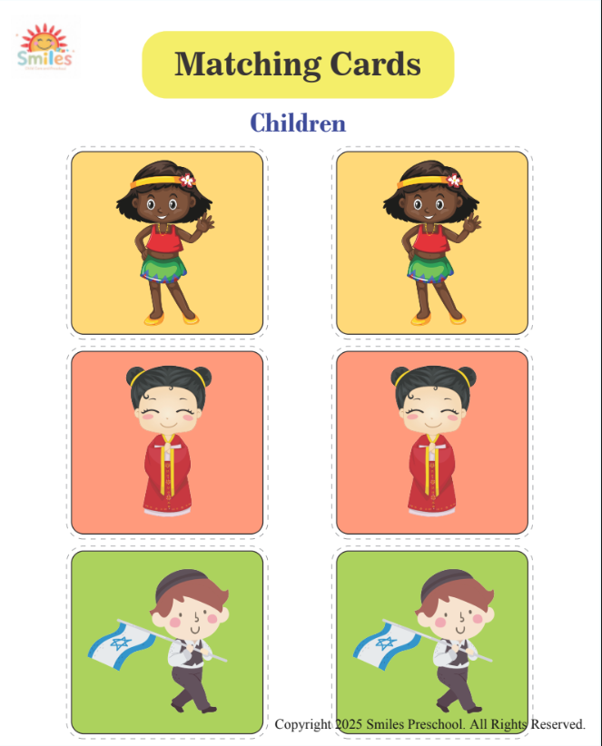 Smiles Matching Cards | Printable Preschool Learning Game | Alphabet, Numbers, Colors & Shapes Matching Activity